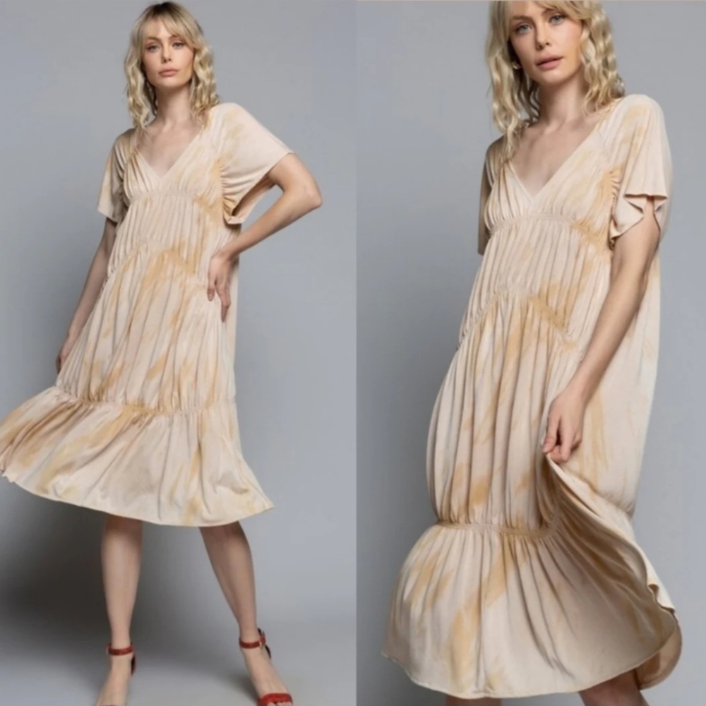 POL Beach Sand Dip Dye Flutter Sleeve Dress NWOT Large Coastal Resortwear Summer - Picture 2 of 6